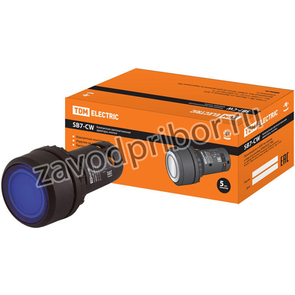 Кнопка SB7-CW3661-220V(LED) d22мм 1з, синяя TDM