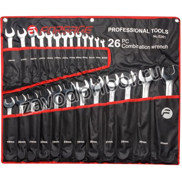 F-5261P, Набор ключей комбинированных, 26 пр: 6-30, 32 мм, на полотне