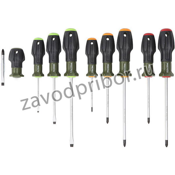 728095 Набор отвёрток c трехкомпонентными рукоятками (3*75 5*100 6 5*150 PH0*75 PH1*100 PH2*150 PZ1*1