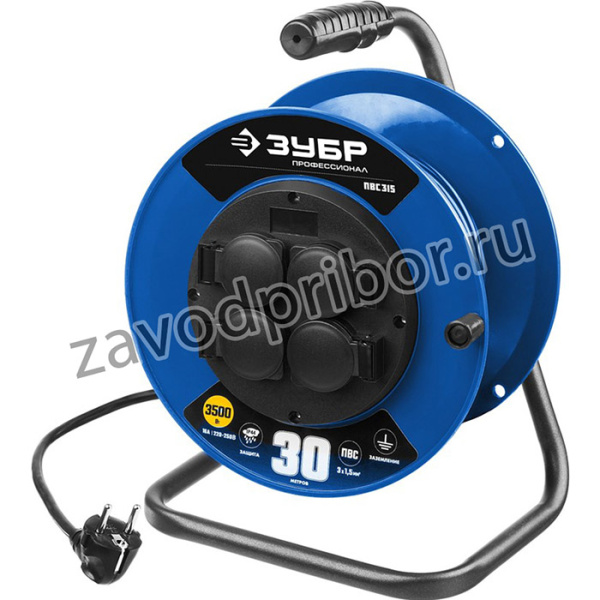 Удлинитель ЗУБР 55081-30 на катушке "ПВС 315", 30 м, 3500 Вт, 4 гнезда, IP44, ПВС 3х1,5 кв мм