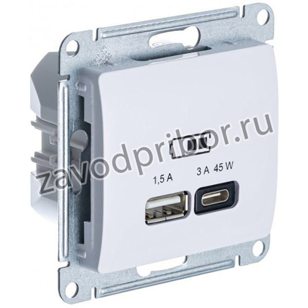 Розетка USB Glossa тип A+C 45Вт QC PD высокоскор. ЗУ механизм бел. SE GSL000129
