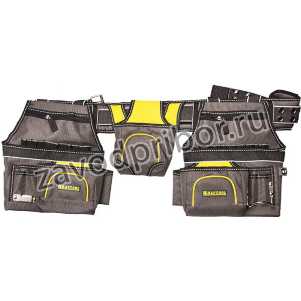 38742, KRAFTOOL Industrie 20 карманов, 2 подвесных подсумка 2 петли для крепления молотка и рулетки, пояс