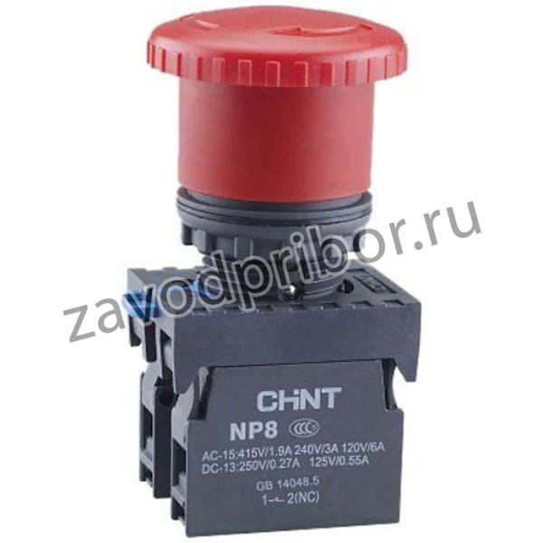 Кнопка управления "Грибок" d40мм с фиксацией NP8-11ZS/14 красн. 1НО+1НЗ IP65 (R) CHINT 667129