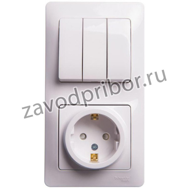 GLOSSA БЛОК: РОЗЕТКА с заземлением со шторками + 3кл.ВЫКЛЮЧАТЕЛЬБЕЛЫЙ GSL000178