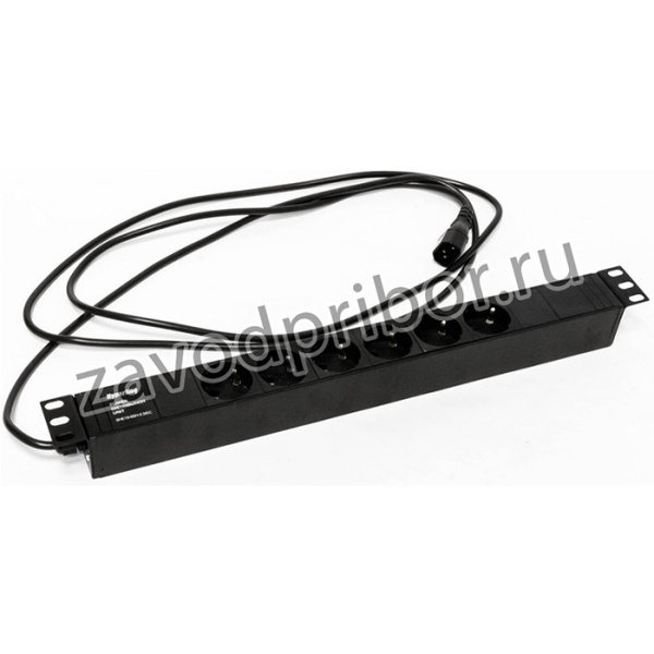 01 Блок розеток Hyperline, для 19" шкафов, горизонтальный, 6 розеток Schuko, кабель питания 2.5м с вилкой IEC320 C14 10A, 250В, черный