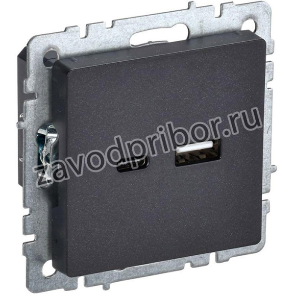 Розетка BRITE USB A+C 18Вт РЮ11-1-БрЧ черн. IEK BR-U22-018-K02