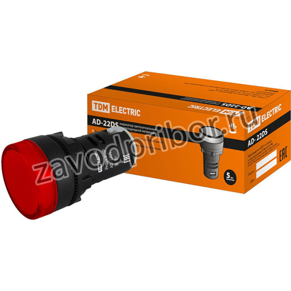 Лампа AD-22DS(LED)матрица d22мм красный 36В AC/DC TDM