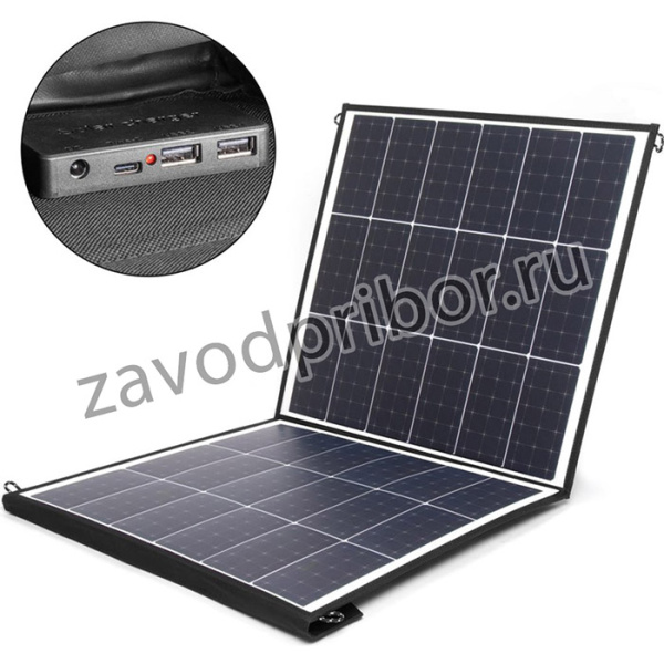 Солнечная батарея 100W 18V DC, Type-C PD 60W, USB QC3.0 18W, USB 12W, влагозащищенная, складная на 2 секции TOP-SOLAR-100