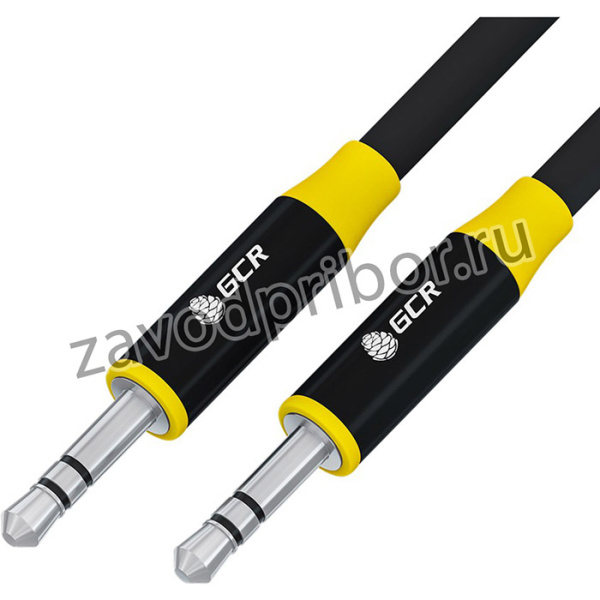 GCR-53494, GCR Кабель 1.0m аудио jack 3.5mm/jack 3.5mm черный, AL case черный, желтая окантовка, M/M