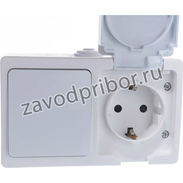 Аллегро Блок.Выкл. 1 кл. + роз. с/з, з/ш, IP-54, с крышкой, бел. 5562968