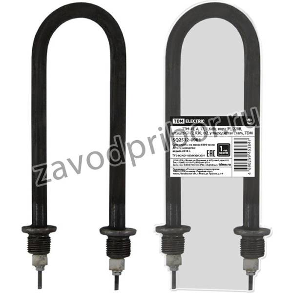 ТЭН-45, А, 13, 1,6кВт, вода (Р), 220В, штуцер G1/2, R30, Ф2, углеродистая сталь, TDM