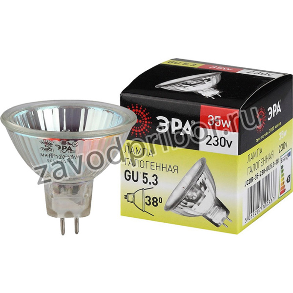Лампочка галогенная ЭРА GU5.3-JCDR (MR16)-35W-230V-CL GU5.3 35Вт софит теплый белый свет C0027363