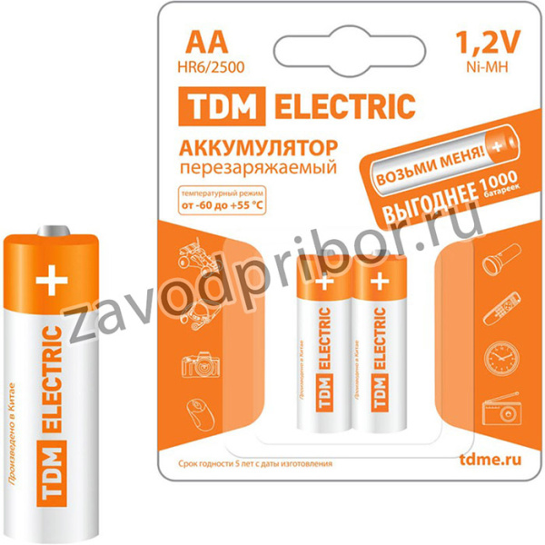 SQ1702-0071, Аккумулятор TDM AA-2500 mAh Ni-MH BP-2 (кратно 2)