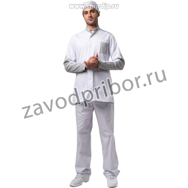Антистатический костюм мужской, цвет - серый (тип ткани: D), знак ESD, размер 56-58, Рост 170-176