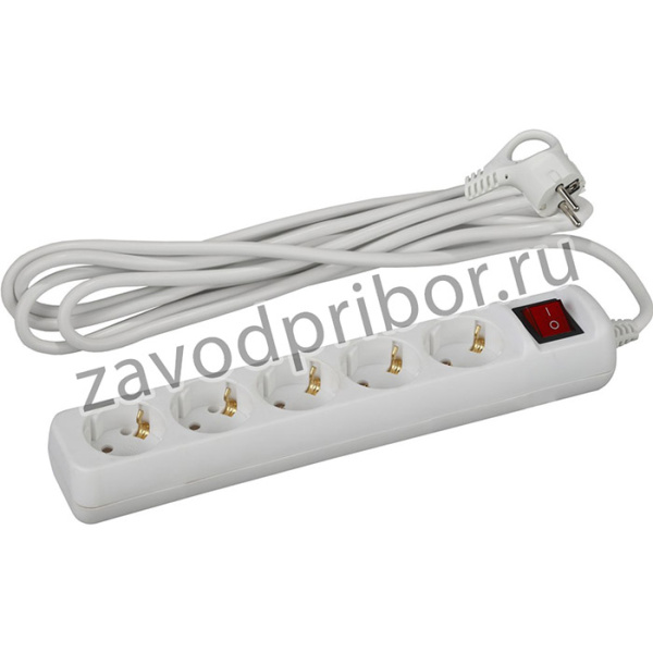 Удлинитель электрический ЭРА UX-5es-5m с заземлением с выключателем 5 розеток 5 м ПВС 3x0,75мм2 10А Б0035758