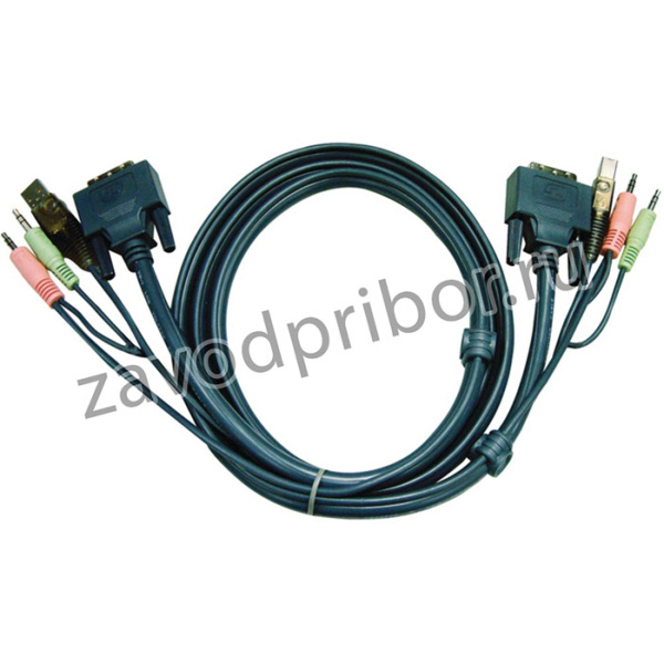 ATEN 2L-7D03UD, Кабель KVM USB(тип А Male)+DVI-D(Male) 2хАудио(Male) - USB(тип B Male)+DVI-D(Male) +2хАудио(Male) 3м., черный.