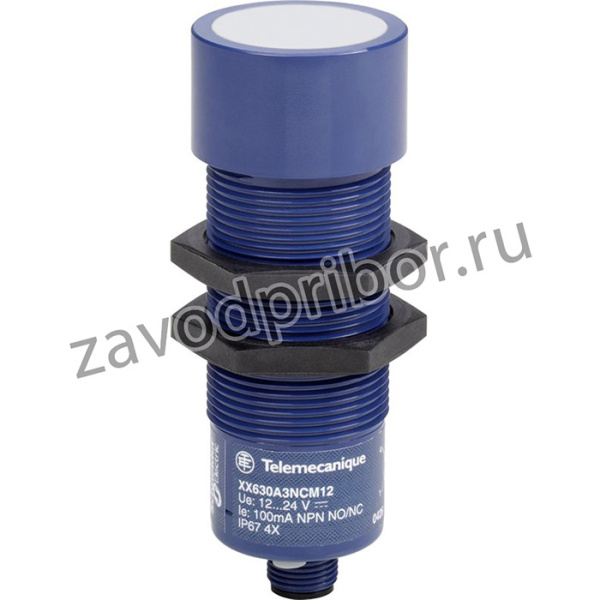 XX630A2PCM12, Ультразвуковой бесконтактный датчик, OsiSense XX, M30, 2м, PNP, 200кГц12 до 24В DC, M12 разъем