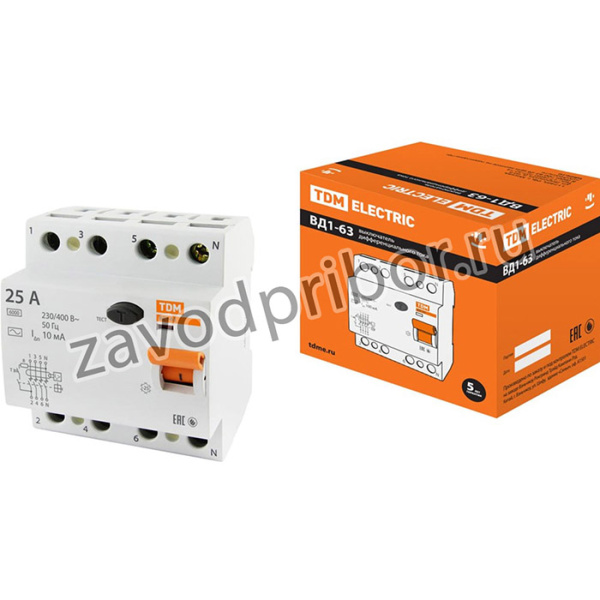 Устройство защитного отключения ВД1-63 4Р 25А 10мА SQ0203-0030