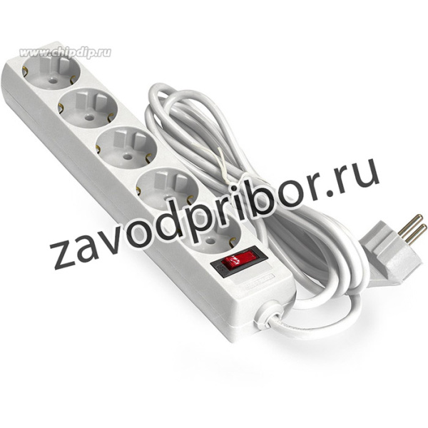 Удлинитель ExeGate EC-5-1.8W (5 евророзетки с заземлением, 1.8м, защита от перегрузки, выключатель с подсветкой, белый)