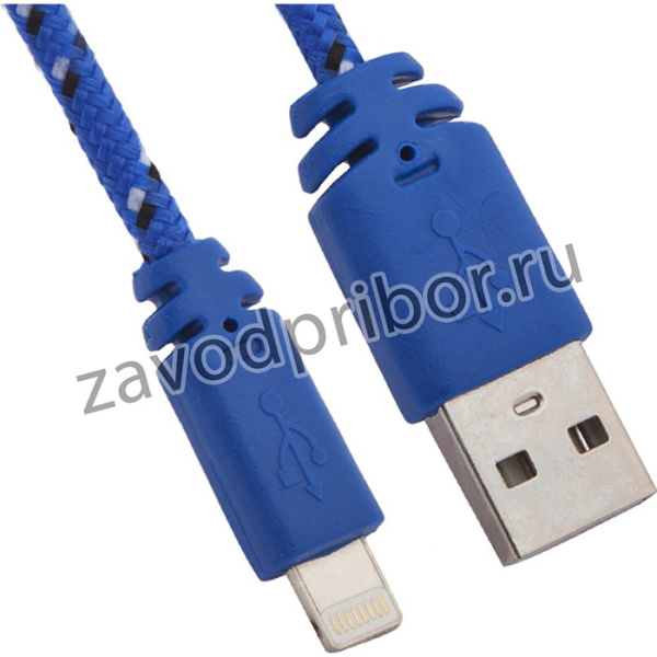 USB кабель для Apple iPhone, iPad, iPod 8 pin в оплетке синий, черный, коробка LP