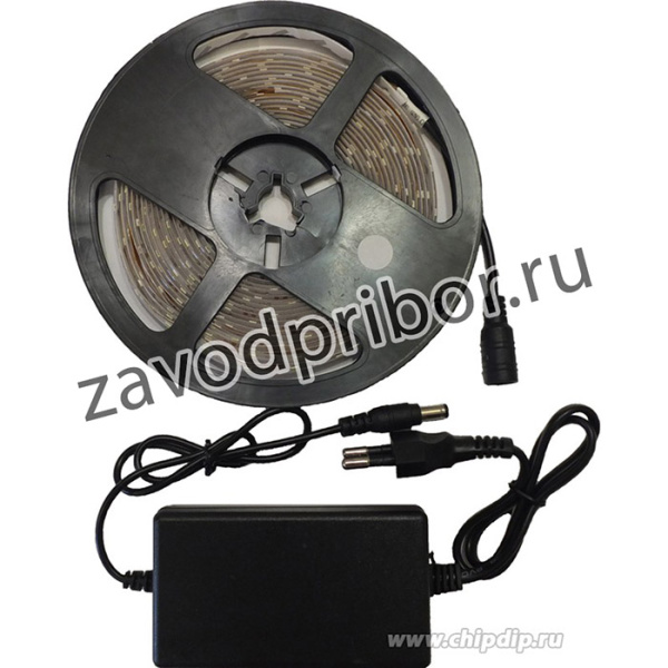 1x5LG60WN3528, Набор светодиодной ленты, белый, 12В, 60SMD(3528)/м, IP65, 5м, с блоком питания