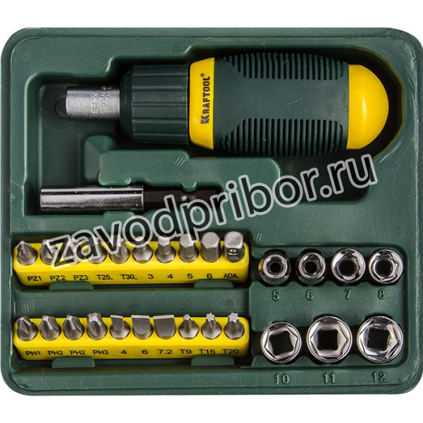 25556-H29, KRAFTOOL Kompakt-29 с насадками 29 предм., Реверсивная отвертка (25556-H29)