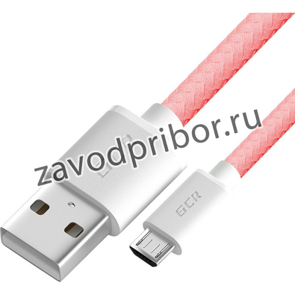 GCR-51688, GCR Кабель 0.5m MicroUSB, быстрая зарядка, розовый нейлон