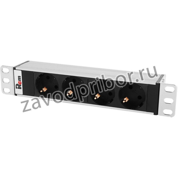 Блок силовых розеток Rem Rem-10, Shuko х 4, вход IEC 320 C14, 10", 45х256х45 мм (ВхШхГ), 10А, без шнура, чёрный