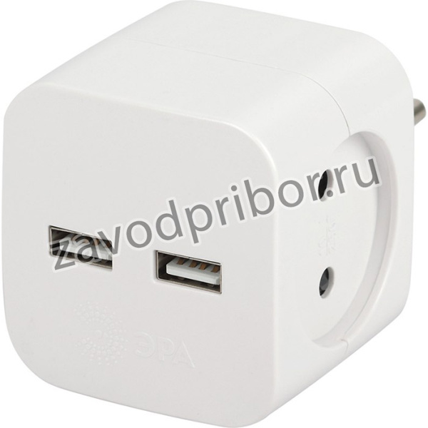 Разветвитель электрический ЭРА SP-2-USB-W на 2 розетки 220V + 2xUSB 2400mA, без заземл 10А (белый) Б0049531