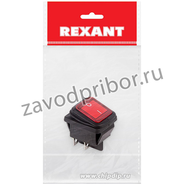 36-2360-1, Выключатель клавишный 250V 15А (4с) ON-OFF красный с подсветкой ВЛАГОЗАЩИТА (RWB-507) Инд