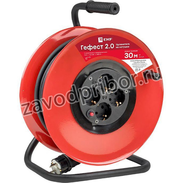 Удлинитель на катушке 4х30м с заземл. 16А IP20 Гефест 2.0 3.5кВт КГ 3х2.5 с предохранителем PROxima EKF UKG02-16-R325-4-30