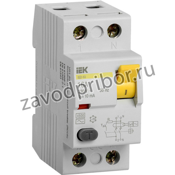 MDV10-2-016-010, Выключатель дифференциального тока (УЗО) 2п 16А 10мА ВД1-63 АС(Электромеханическое)