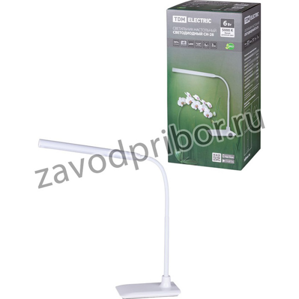 Светильник светодиодный настольный СН-28, 6 Вт, сенсор-диммер, 5000 К, 220 В, белый, TDM