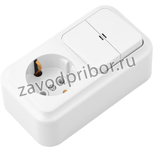 Блок Bylectrica, 2 выключателя + розетка с заземляющим контактом ОУ с подсветкой, серия ПРАЛЕСКА, белый 2В-РЦ-569