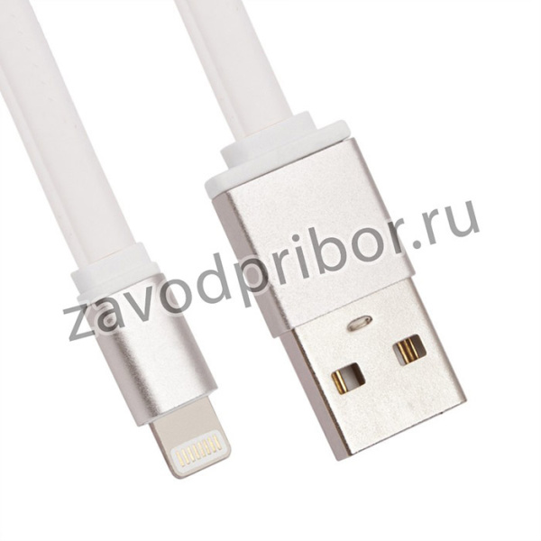 USB Дата-кабель Cable для Apple 8 pin плоский мягкий силикон 1 м. белый