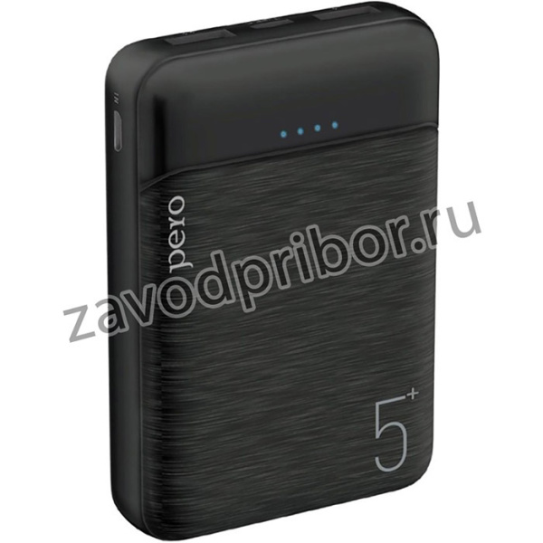 Внешний аккумулятор PERO PB01 5000 mAh, Li-Pol, output 2xUSB-A 2.1A, черный