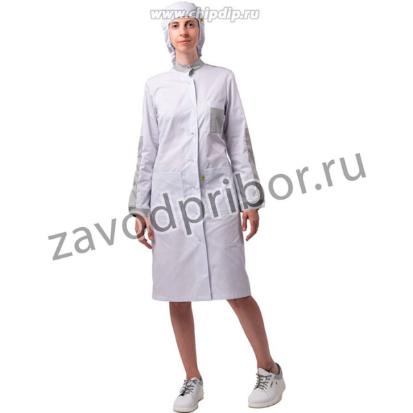 Антистатический халат женский, цвет - белый, (тип ткани: D), знак ESD, размер 52-54, Рост 182-188