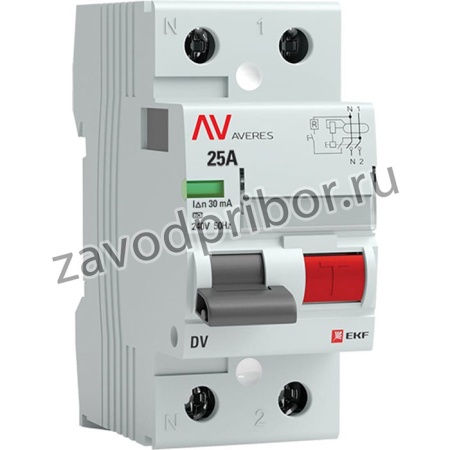 Устройство защитного отключения DV 2P 25А/ 30мА (A) AVERES rccb-2-25-30-a-av