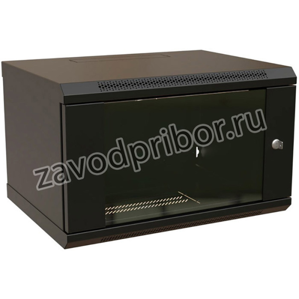Шкаф коммутационный WRline (WR-TW-0945-GP-RAL9004) настенный 9U 600x450мм пер.дв.стекл 2 бок.пан. направл.под винты 60кг черный 350мм 500мм