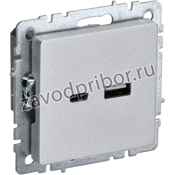 BR-U22-018-K47, BRITE алюминий Розетка USB A+C 18Вт РЮ11-1-БрА IEK
