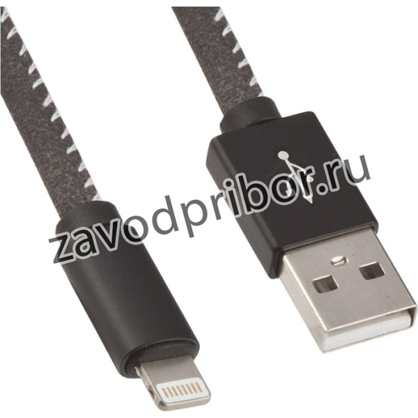 USB Дата-кабель для Apple 8 pin в алькантара оплетке черный, коробка