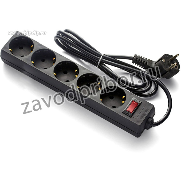 Удлинитель ExeGate EC-5-5B (5 евророзетки с заземлением, 5м, защита от перегрузки, выключатель с подсветкой, черный)