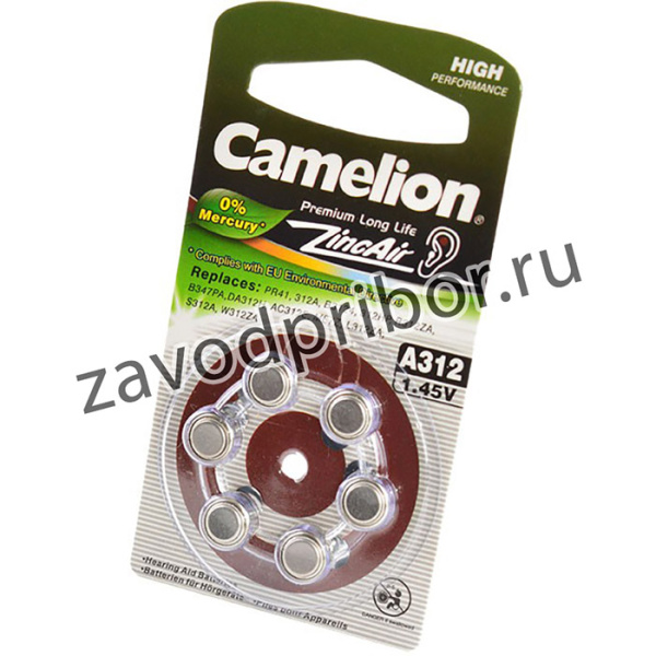 Camelion Zinc-Air A312-BP6(0% Hg) BL6, Элемент питания