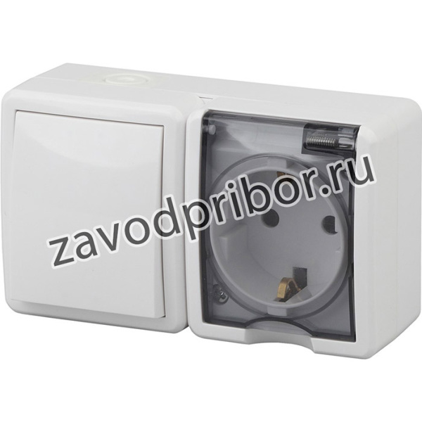 11-7401-01 ЭРА Блок розетка+выключатель IP54, 16A(10AX)-250В, ОУ, Эра Эксперт, белый Б0020733