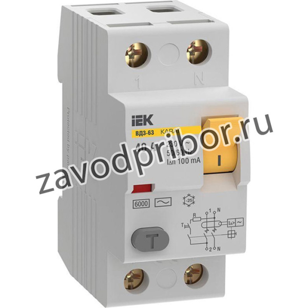 MDV20-2-040-100, Выключатель дифференциальный (УЗО) KARAT ВД3-63 2P 40А 100мА 6кА тип AC IEK