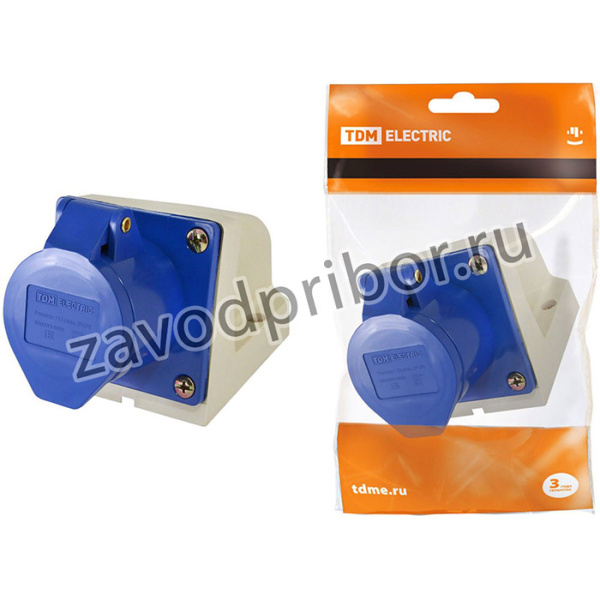 Розетка 113 стационарная 2Р+РЕ 16А 220В IP44 TDM