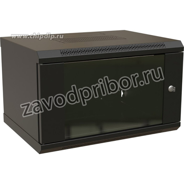 01 WRline WR-TW-0645-GP-RAL9004 Шкаф настенный 19-дюймовый (19"), 6U, 367x600х450мм, стеклянная дверь, цвет черный (RAL 9004) (разобранный)