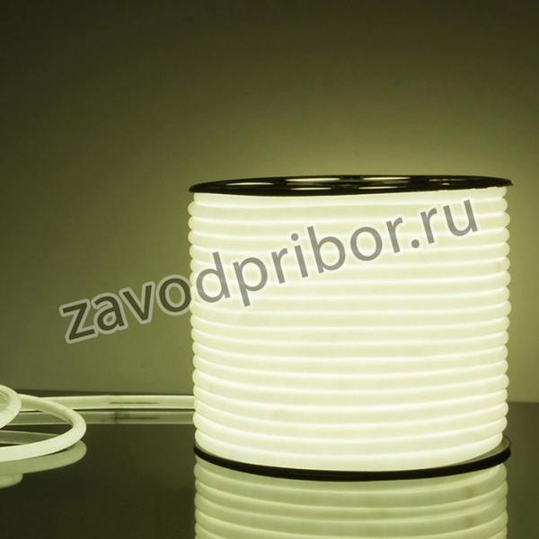 LS003 220V / Лента светодиодная Гибкий неон 9.6W 144Led 2835 IP67 16mm 6500K круглый холодный белый, 50 м