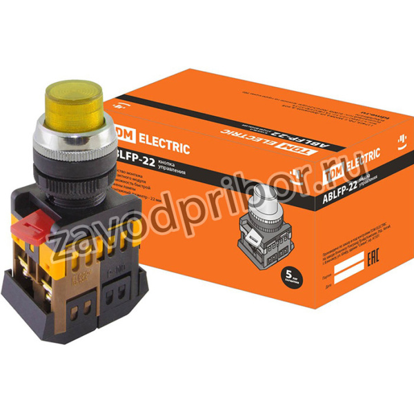 Кнопка ABLFP-22 желтый d22мм неон/230В 1з+1р TDM