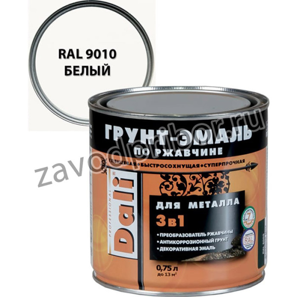 ГРУНТ- ЭМАЛЬ ПО РЖАВЧИНЕ 3 В 1 БЕЛАЯ RAL 9010 0,75 Л 6 19298